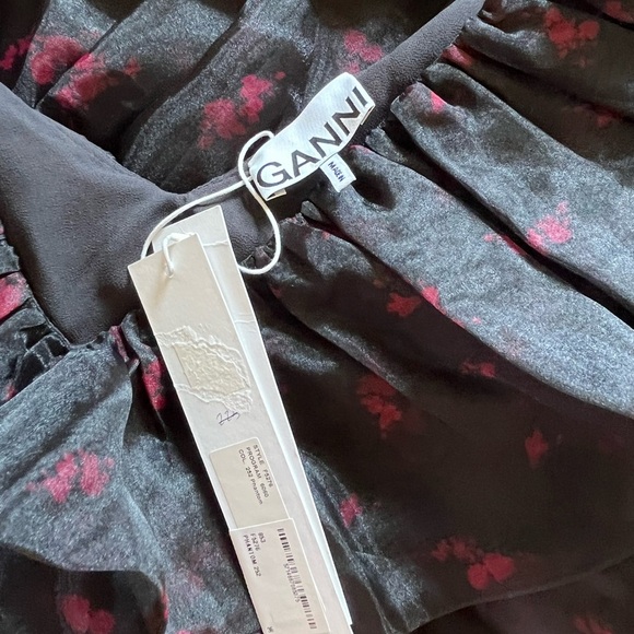 NWT ⭐️ GANNI Ruffled Organza Peplum Midi Dress Black US 4 - Picture 11 of 12